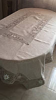 Cкатертина сірий льон з вставками та вишивкою розміри в наявності