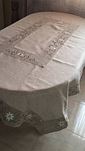 Скатертина сірий льон з вставками та вишивкою розміри в наявності