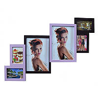 Деревянная мультирамка на 6 фото "Руноко А4+4 - темно-фиолетовая" (фоторамка коллаж 80 х 60 см)