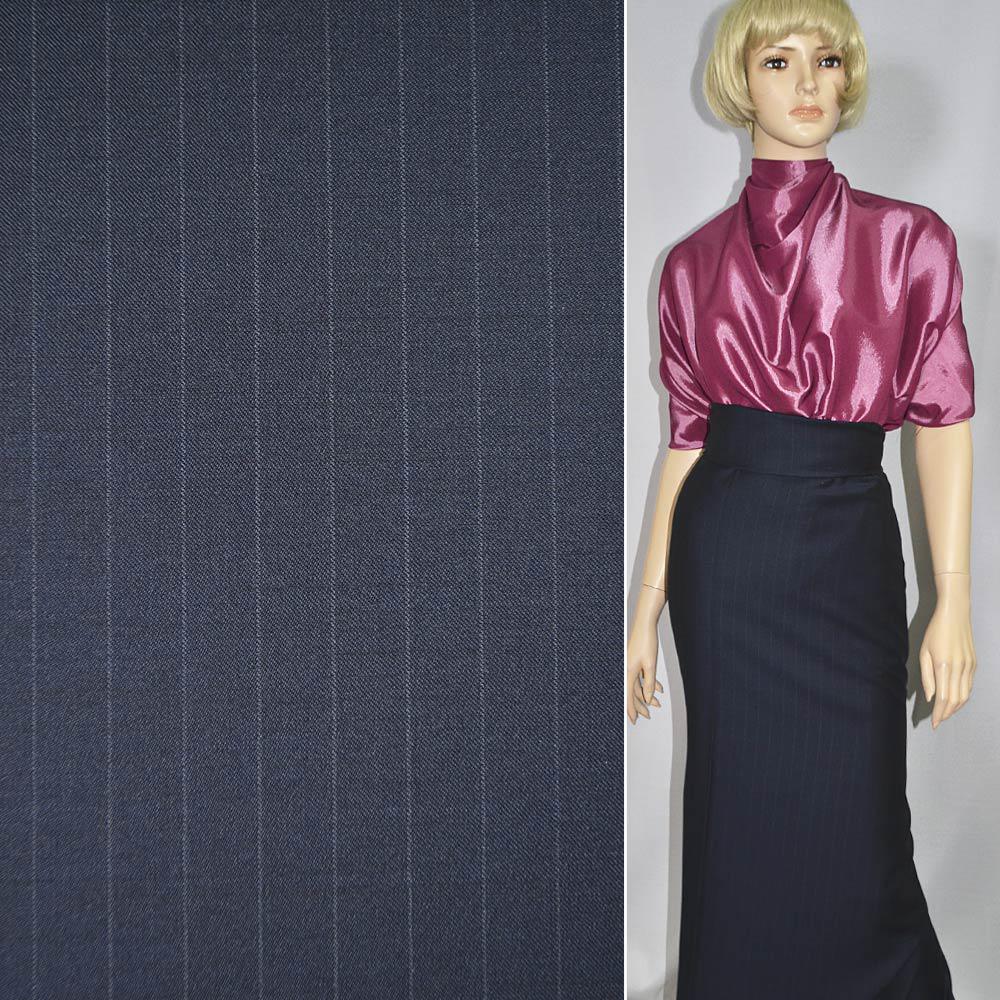 Вовна костюмна в смужку вузьку світлу синя темна, ш.140