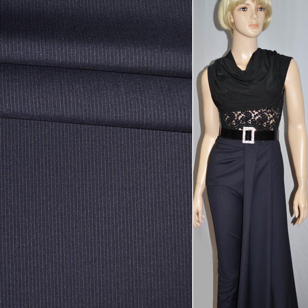 Вовна костюмна в смужку вузьку синя темна, ш.152