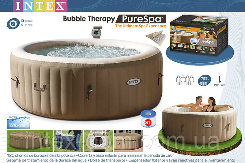 Надувна джакузі PureSpa Bubble Therapy+Hard Water System intex 28404(145/196Х71СМ)