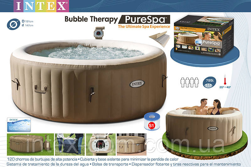 Надувна джакузі PureSpa Bubble Therapy+Hard Water System intex 28404(145/196Х71СМ), фото 1