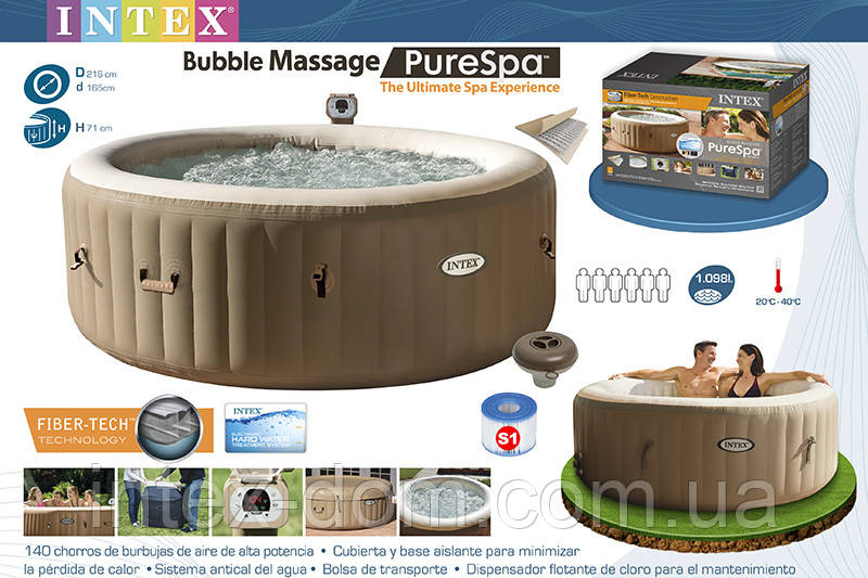 Надувний басейн джакузі PureSpa Bubble Massage (216 х 71 см) Intex 28408