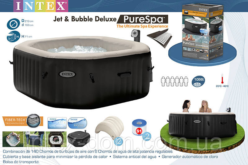Надувний басейн джакузі PureSpa Jet and Bubble Deluxe (218 х 71 см) Intex 28456