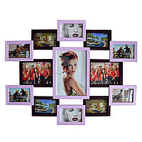 Деревянная мультирамка на 13 фото "Руноко Симметрия" - фиолетовая (фоторамка коллаж 80 х 70 см)