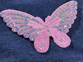 Аплікація Метелик із паєтками колір рожевий 195x110 мм