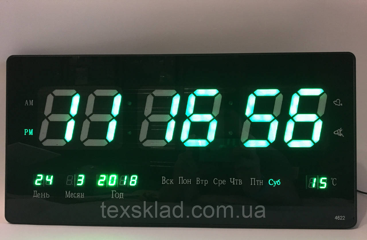 Настінний електронний годинник Led Clock 4622 green (46x22 см)