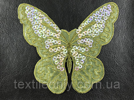 Аплікація Метелик із паєтками колір хакі 140x111 мм, фото 2