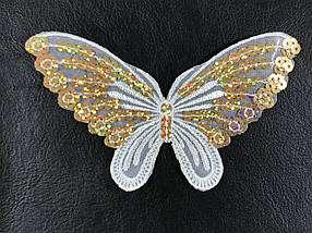Аплікація Метелик із паєтками колір білий із золотом 120x65 мм