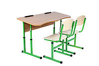 Комплект стол ученический 2-месный без полки антисколиозный, №4-6+стул Т-образный, №4-6