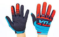 Кроссовые перчатки текстильные FOX (закр.пальцы, р-р M-XL, синий-красный-черный)