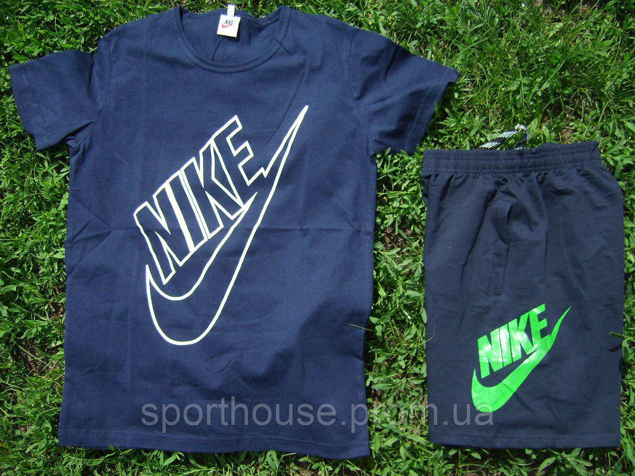Чоловічий комплект футболка + шорти Nike синього кольору (люкс) S