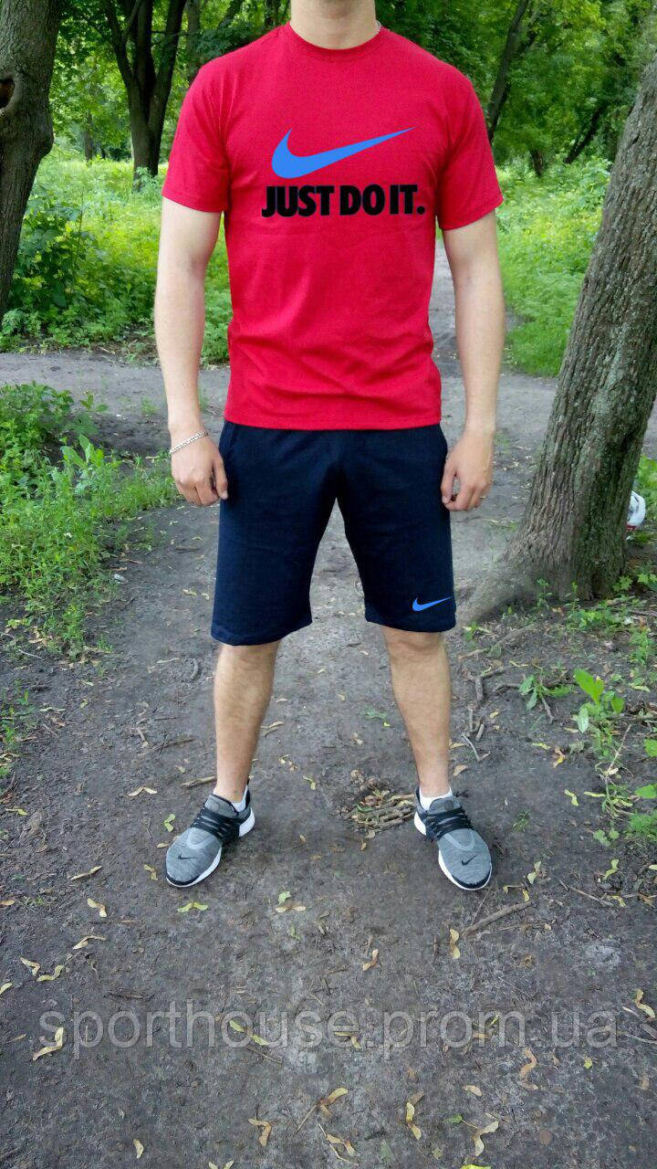 Чоловічий комплект футболка + шорти Nike червоного і синього кольору (люкс) S