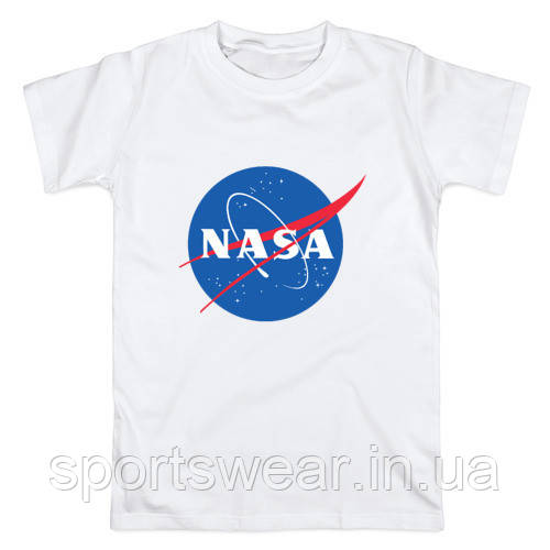 Футболка чоловіча NASA біла з логотипом, трикотажна футболка Наса унісекс (жіноча, підліткова) бавовняна