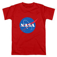 Футболка мужская NASA красная с логотипом, трикотажная футболка Наса унисекс (женская, подростковая) хлопковая