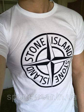 Футболка Stone Island чоловіча Трикотажна спортивна футболка з логотипом Стон Айленд біла чорна бавовна 100%