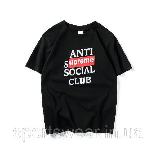 Футболка Supreme + Anti Social social club чорна з логотипом, унісекс (чоловіча,жіноча,дитяча) "" В стилі Anti, фото 1