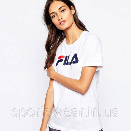 Футболка Fila на дівчину біла Спортивна футболка з принтом Філа вільна бавовна 100% унісекс (чоловіча, жіноча, підліткова)