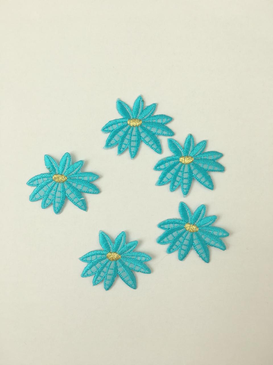 Аплікації "Квіти малі 5 штук" 35 мм, бірюза світла (комплект 5 шт)