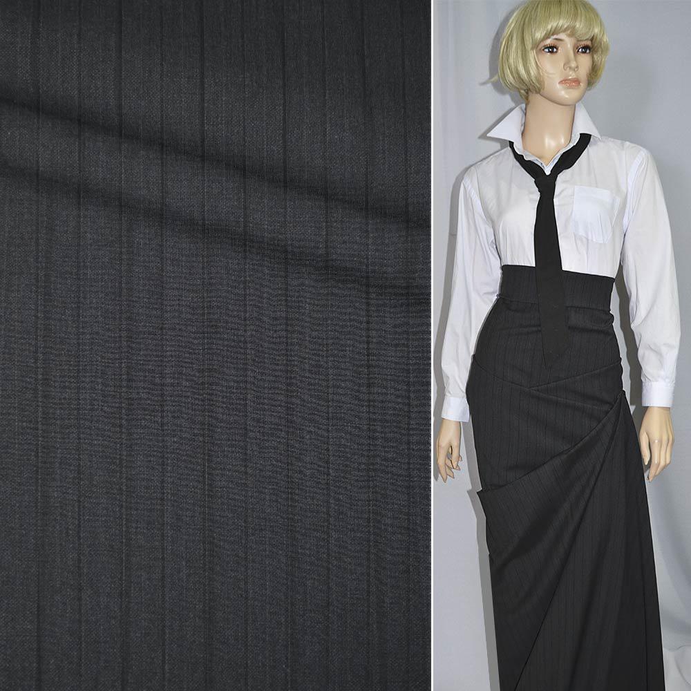 Вовна костюмна в смужку чорну асфальт HUGO BOSS, ш.154