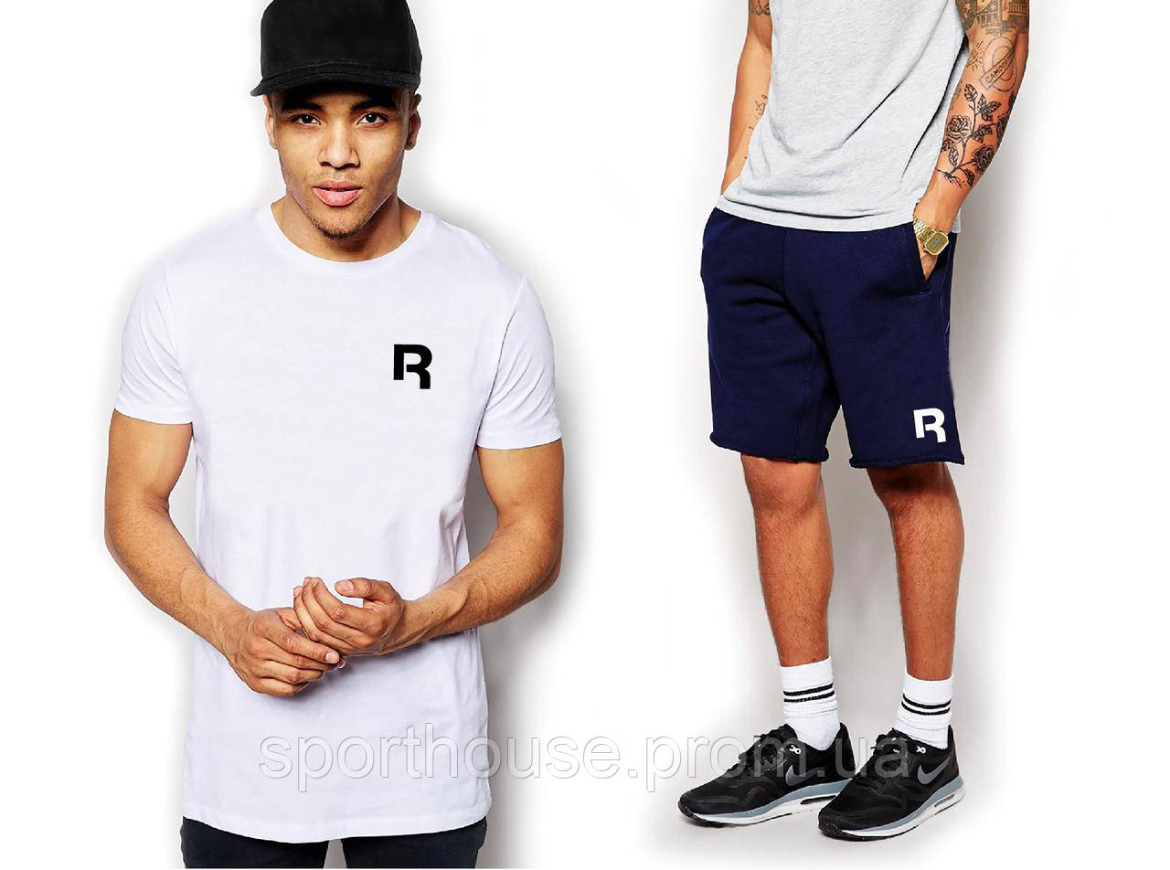 Чоловічий комплект футболка + шорти Reebok білого і синього кольору (люкс) S