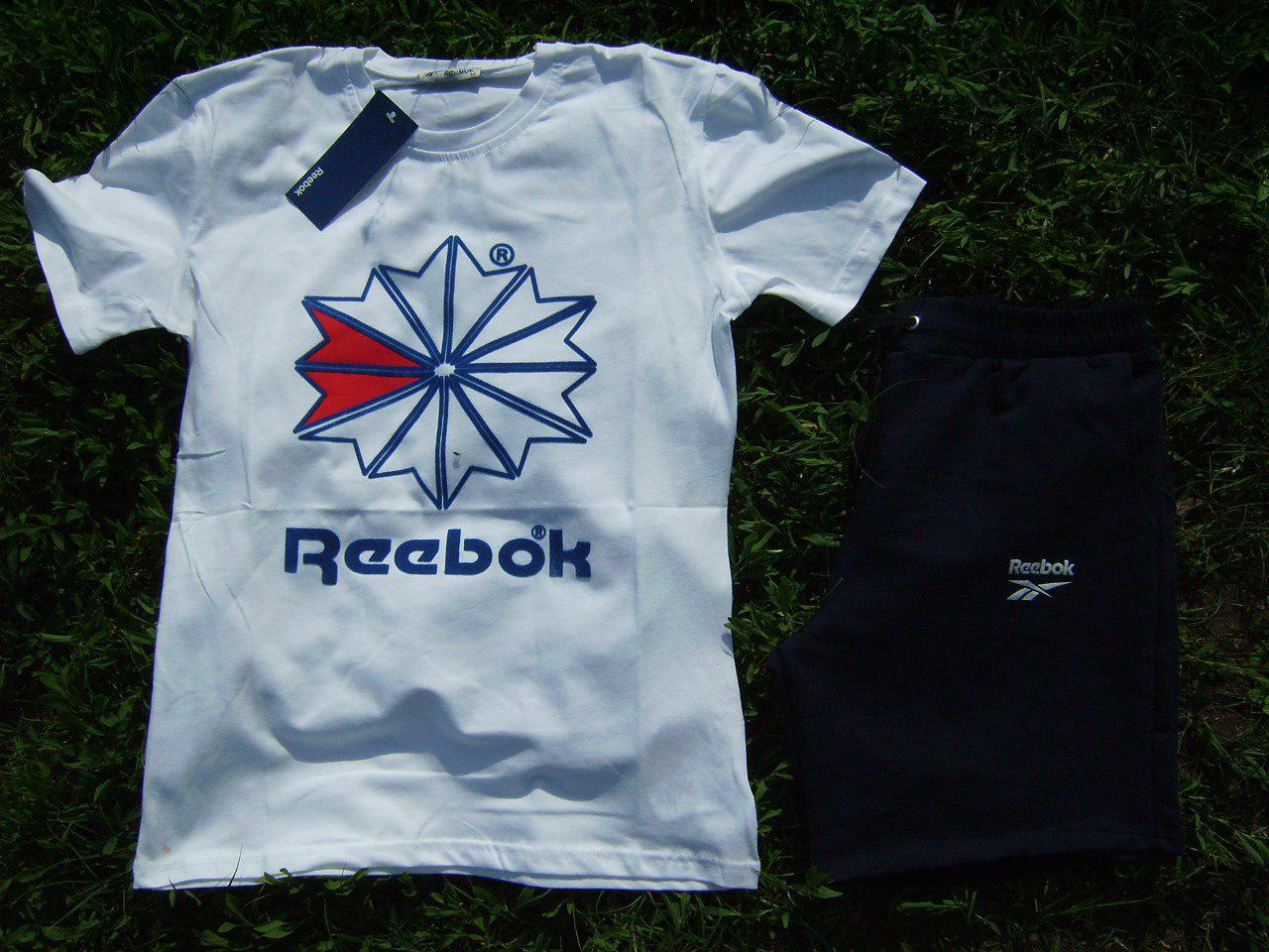 Чоловічий комплект футболка + шорти Reebok білого і чорного кольору (люкс) S