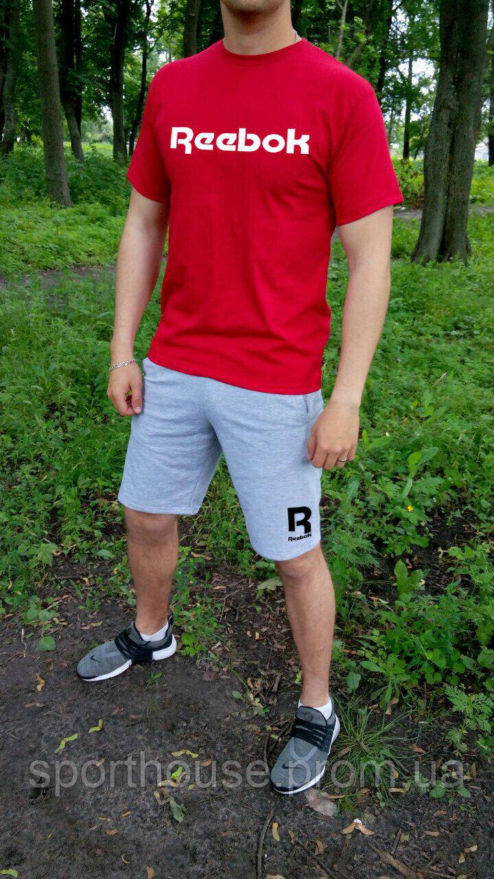 Чоловічий комплект футболка + шорти Reebok червоного і сірого кольору (люкс) S