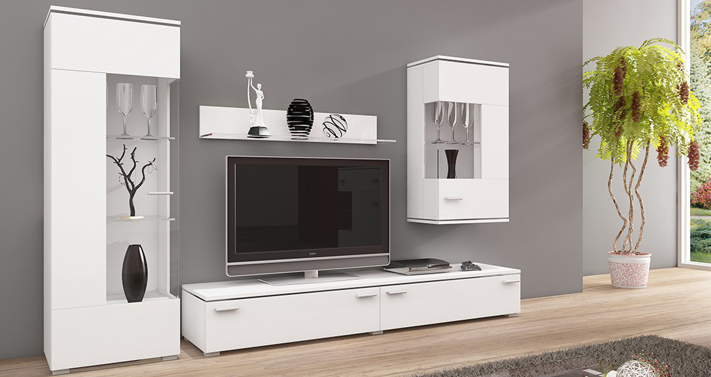 Вітальня стінка Luxus AAAA MEBLE білий/білий глянець, фото 1