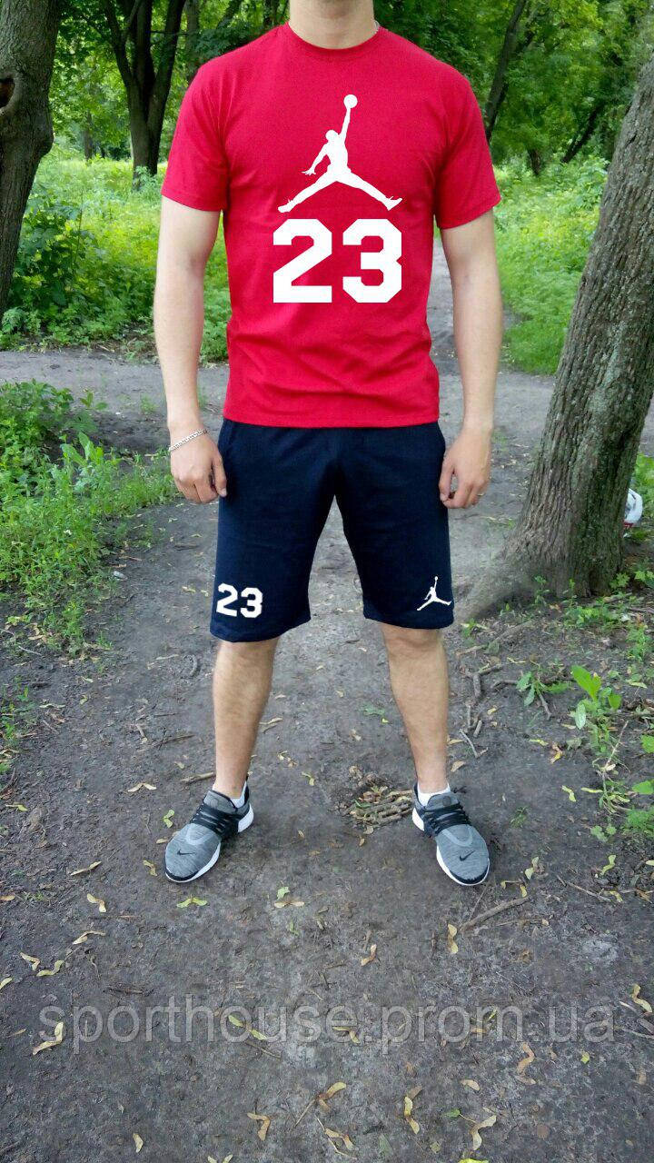 Чоловічий комплект футболка + шорти Jordan червоного і синього кольору (люкс) S