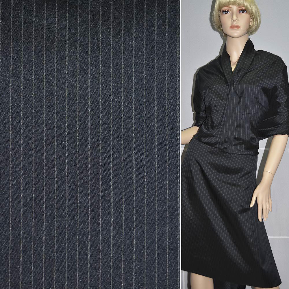 Шовк костюмний в смужку синій темний, ш.140