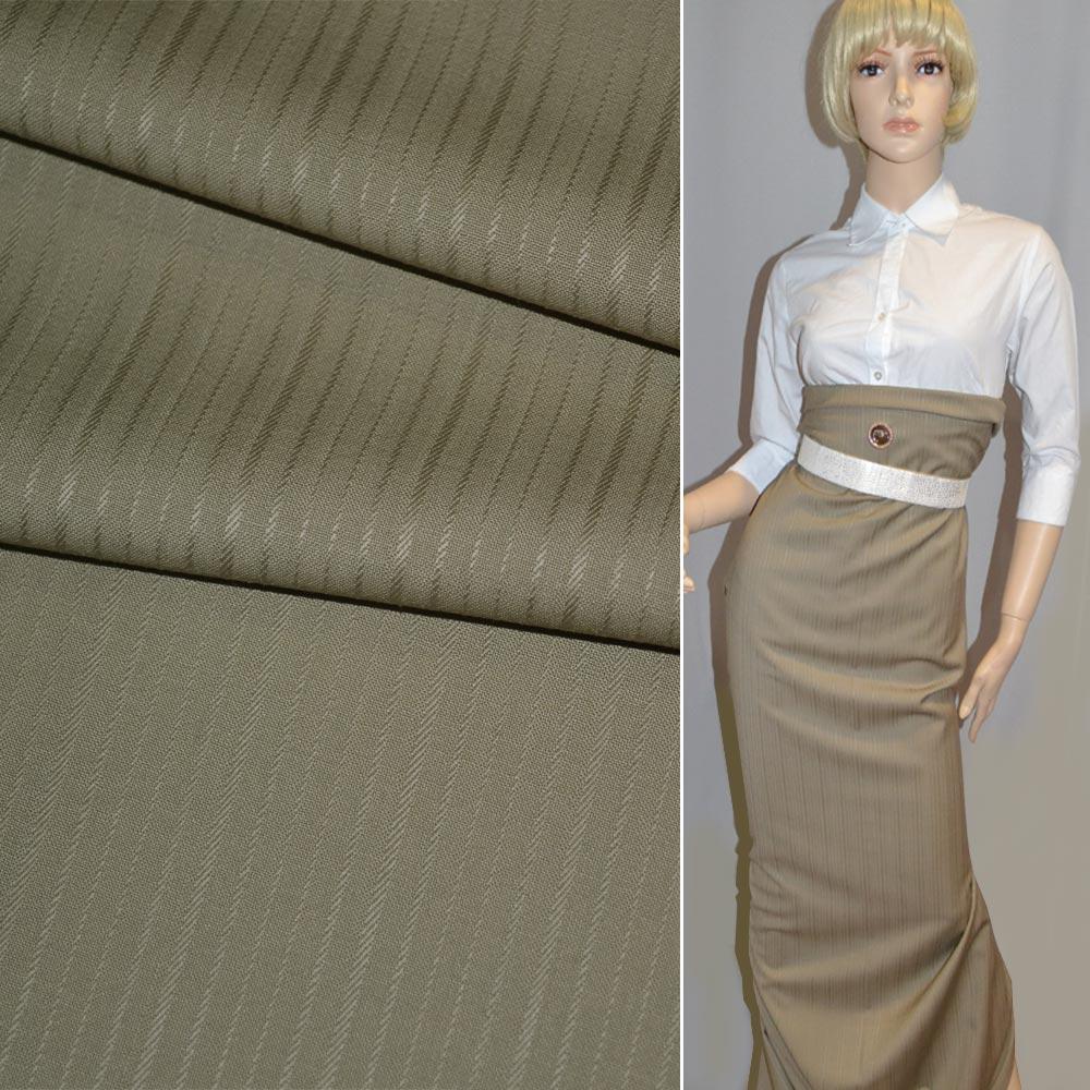 Вовна костюмна з шовком в смужку бежева темна, ш.154