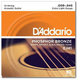 Струни D`ADDARIO EJ41 PHOSPHOR BRONZE 12-STRING X-LIGHT 09-45