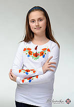 Біла вишита футболка для дівчинки із квітами «Маки з волошками», фото 2