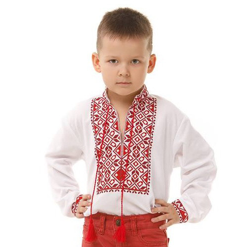 Вишиванка для хлопчика з червоно-бордовою вишивкою 110-152 см