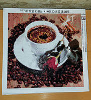 Алмазная вышивка мозаика "Чашка кофе и роза"