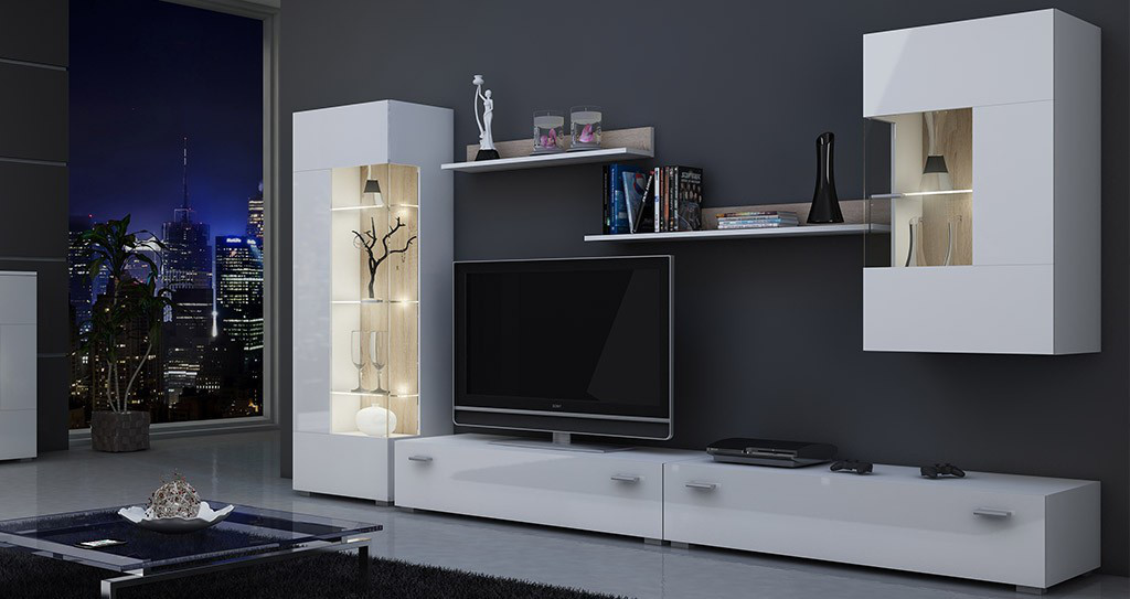 Вітальня стінка Classic AAAA MEBLE білий/білий глянець, фото 1