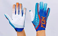 Кроссовые перчатки текстильные FOX (закр.пальцы, р-р M-XL, синий-оранжевый-белый)