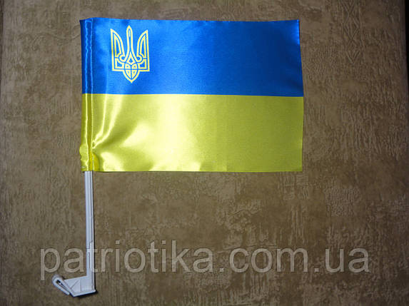 Прапор України атлас з тризубом 37х24см | Прапор України атлас з тризубом 37х24см, фото 1