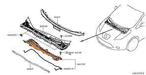 Піддон двірників металевий Nissan Leaf ZE0 (10-12) 66318-3NA0A, фото 3