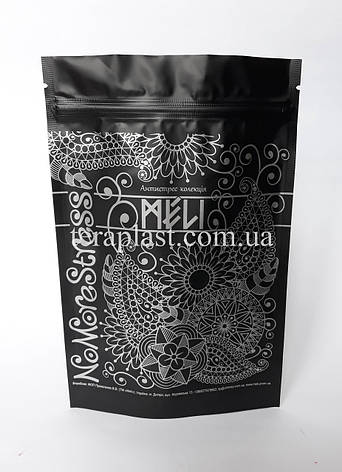 Пакет Дой-Пак чорний 100г 130x200 з друком в 1 колір, фото 2