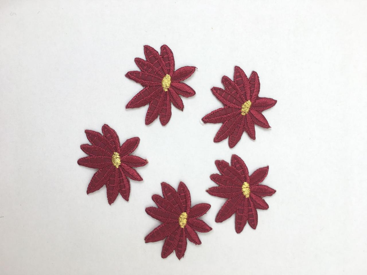 Аплікації " Квіти малі 5 штук" 35 мм, бордові (комплект 5 шт)