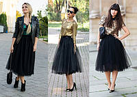 Пышная женская юбка из фатина, цвет черный, длина юбки на выбор