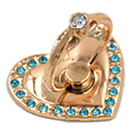 Держатель кольцо со стразами, подставка для телефона, сердечко с голубыми камнями
