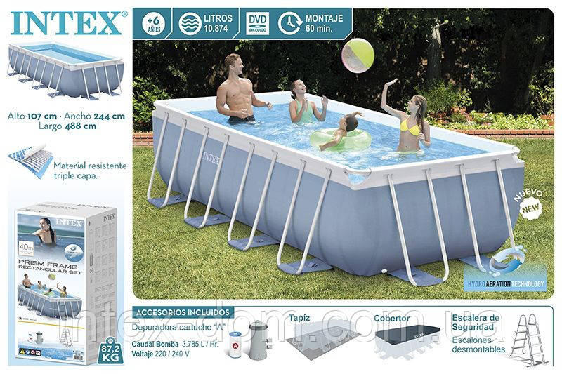 Каркасний прямокутний басейн 26778 Intex 488х244х107см