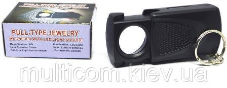 14-05-105. Лупа висувна, збільшення 20х діам.-21мм, з LED підсвічуванням, чорна, MG21008A, фото 1
