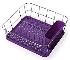 Сушарка для посуду з піддоном Kamille 37х33х13,5 см Фіолетовий Настільна сушарка для посуду Сушарка для посуду