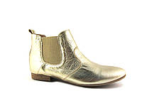 Ботинки челси женские золотистого цвета натуральная кожа низкий каблук