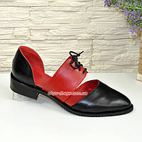 Стильні жіночі шкіряні туфлі на низькому ходу, колір чорний/червоний