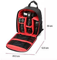 Рюкзак для фотоаппарата сумка для фотографа черный, внутри красный